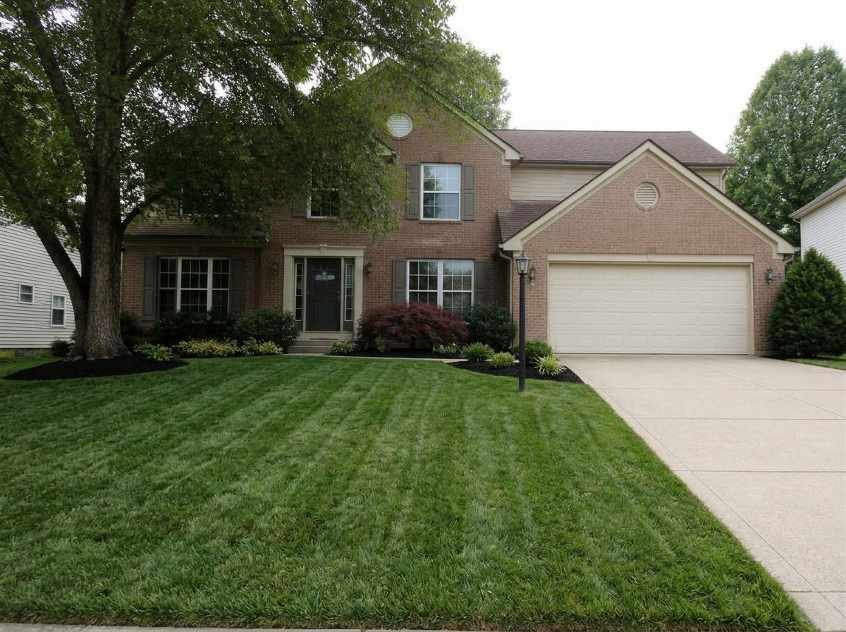 The same Indiana home with a lush, weed-free lawn after Meadow treatment