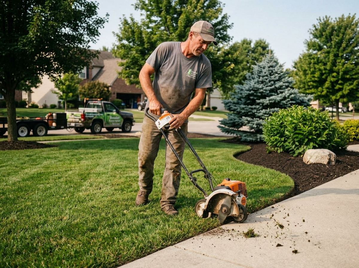 Crisp clean lawn edge being cut along a walkway